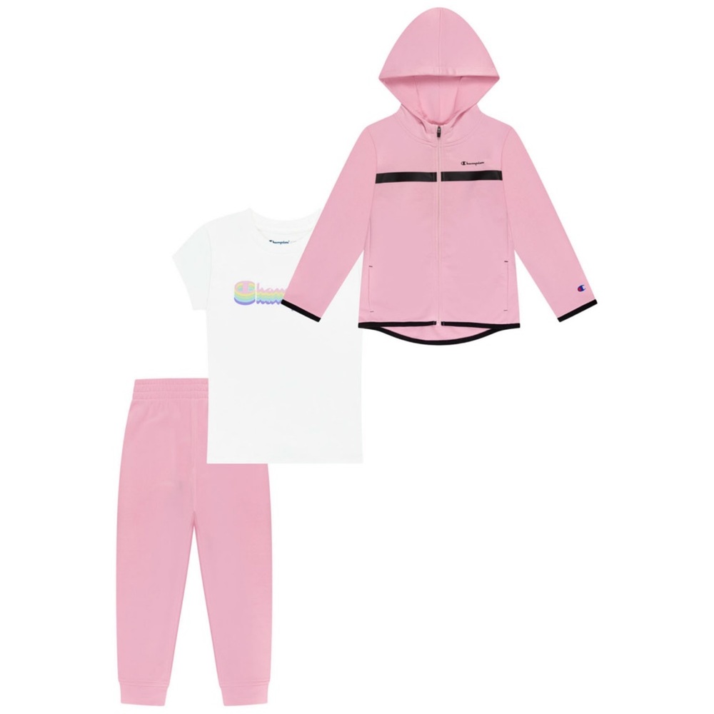 Champion toddler girl active hoodie, joggers and t shirt set